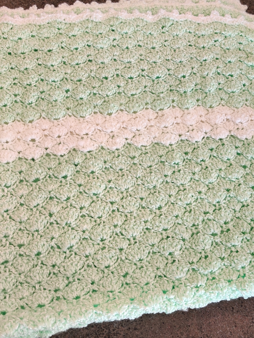 Pastel Green Handmade Crochet Baby Blanket Light 33 X 32 White Stripe Vintage